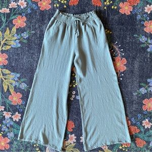 M Allie Rose boutique dusty aqua linen blend wide leg drawstring beach pants